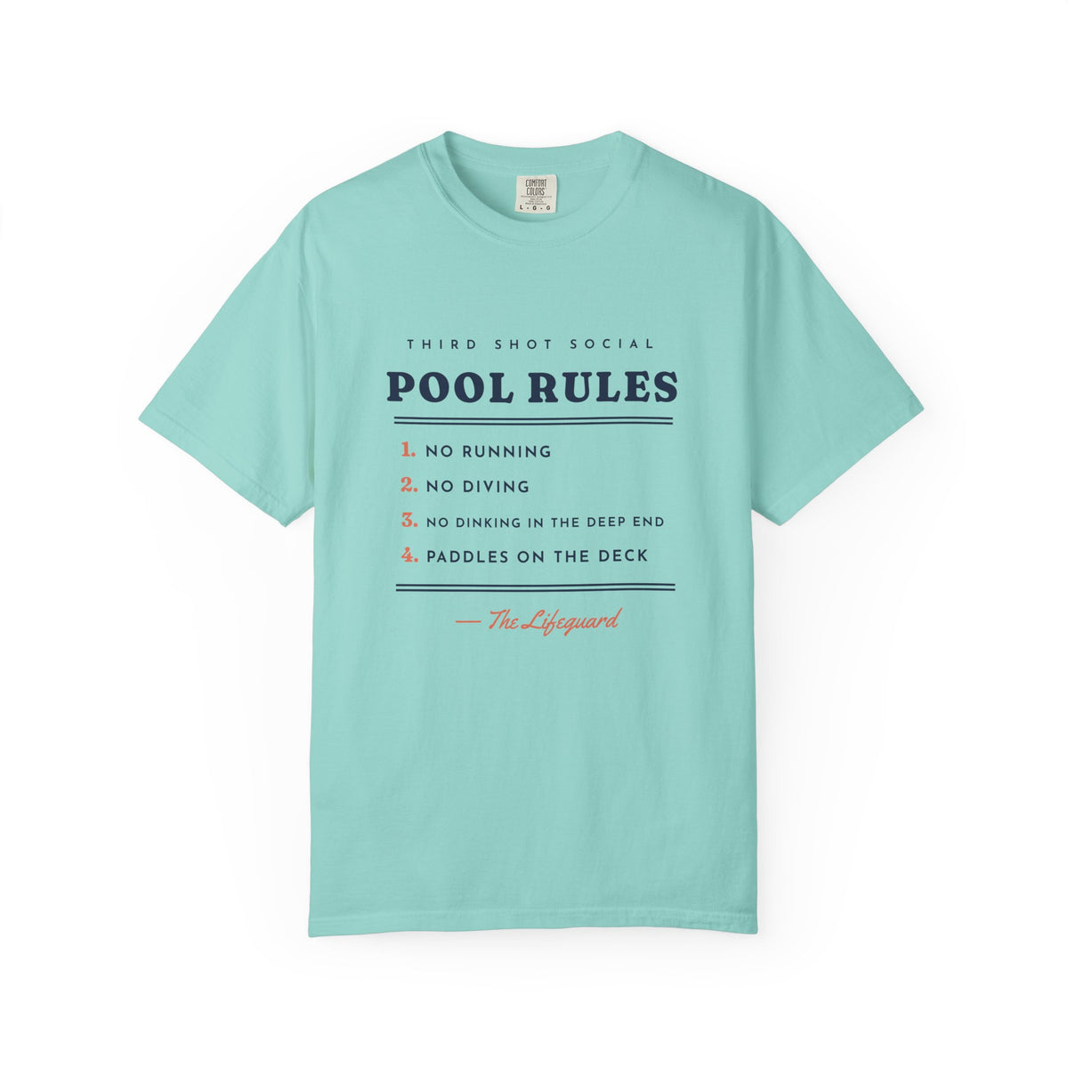 Pool Rules Tee in Chalky Mint, front view