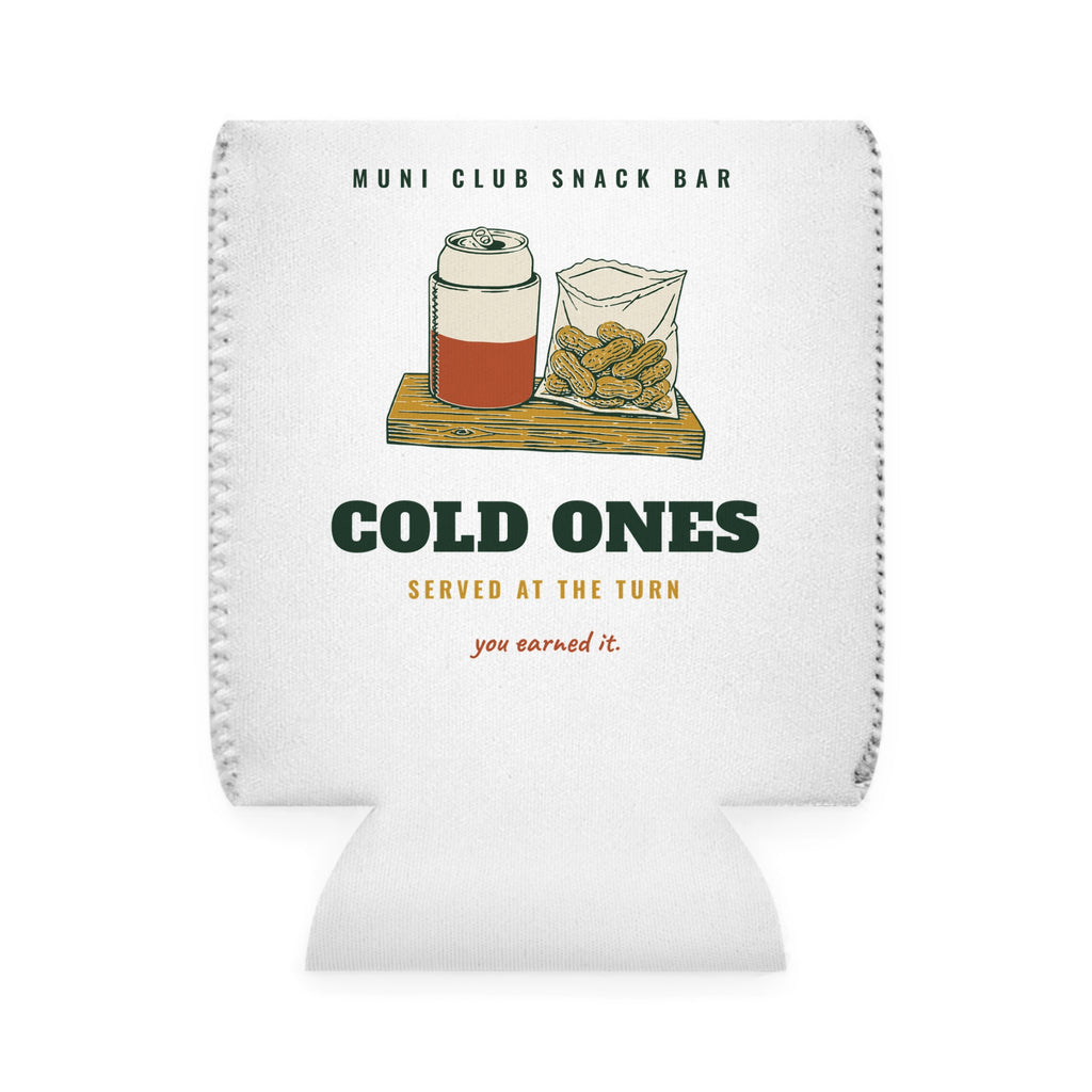 Cold Ones Can Cooler in White, back view