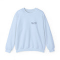 Script Chest Mark Crewneck in Light Blue, front view