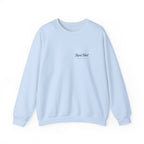 Script Chest Mark Crewneck in Light Blue, front view