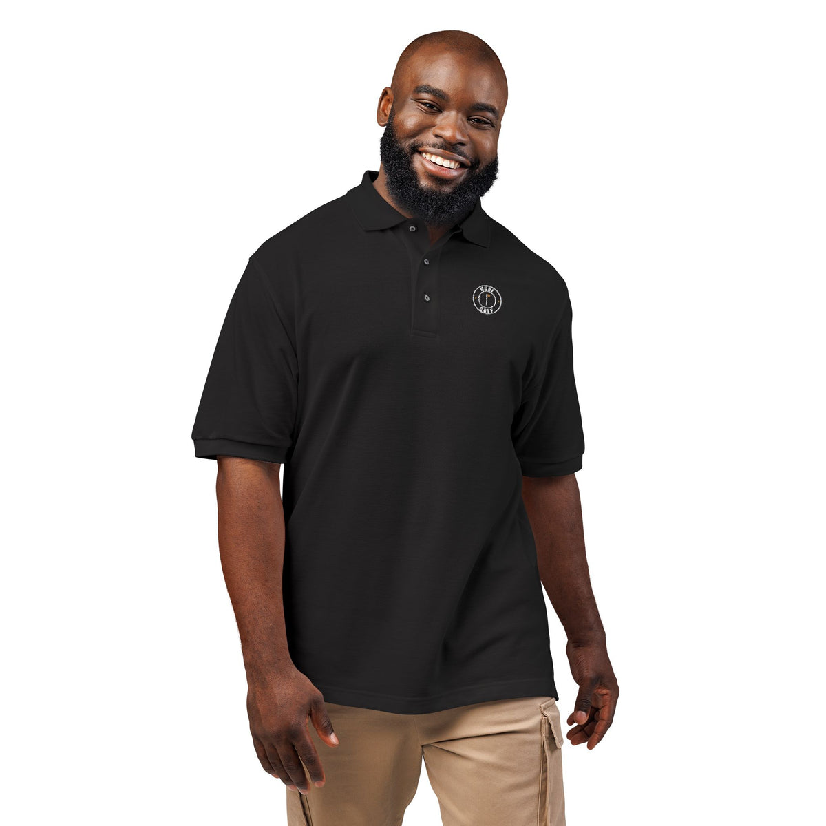 Muni Golf Seal Polo in Black, on model