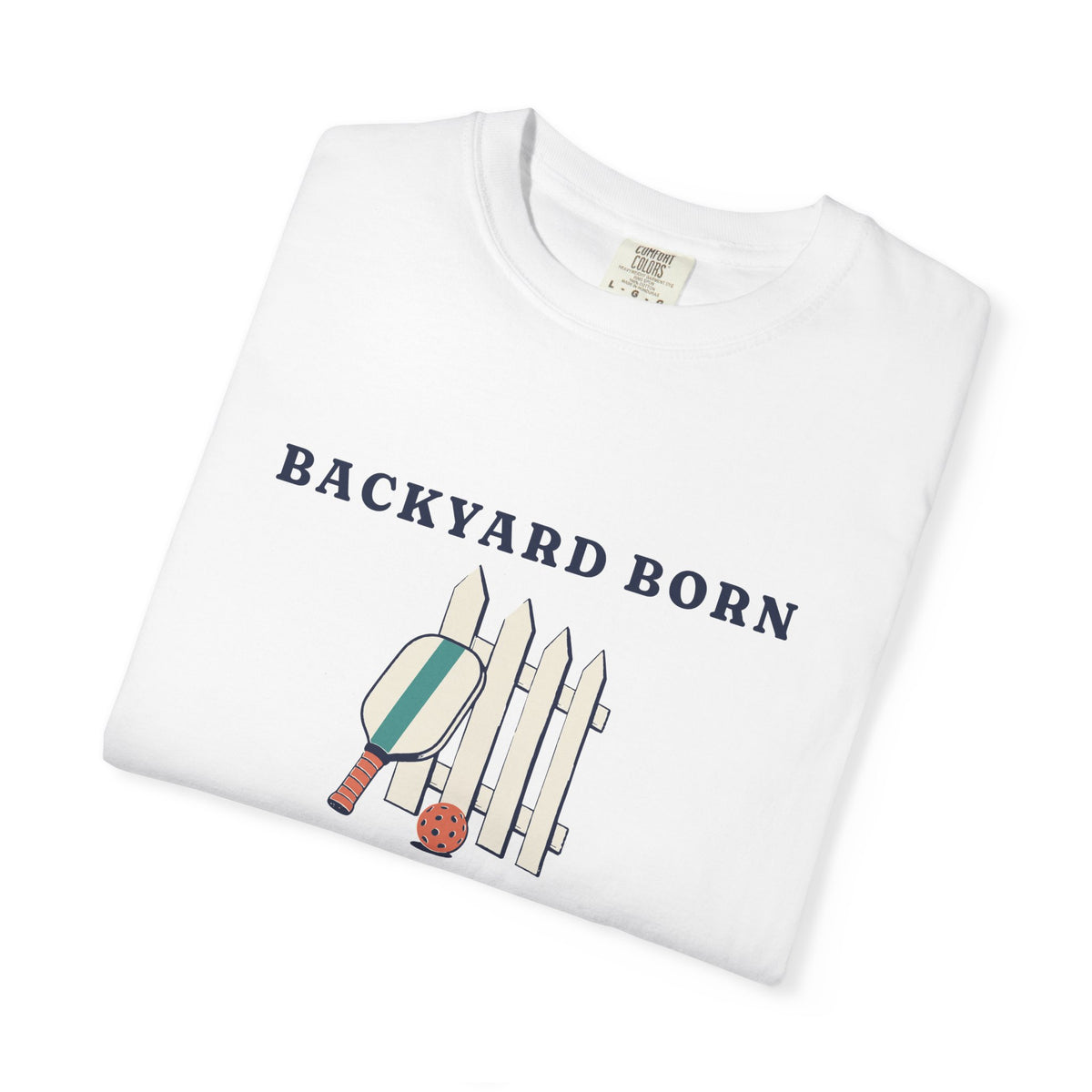 Backyard Born Tee in White, folded