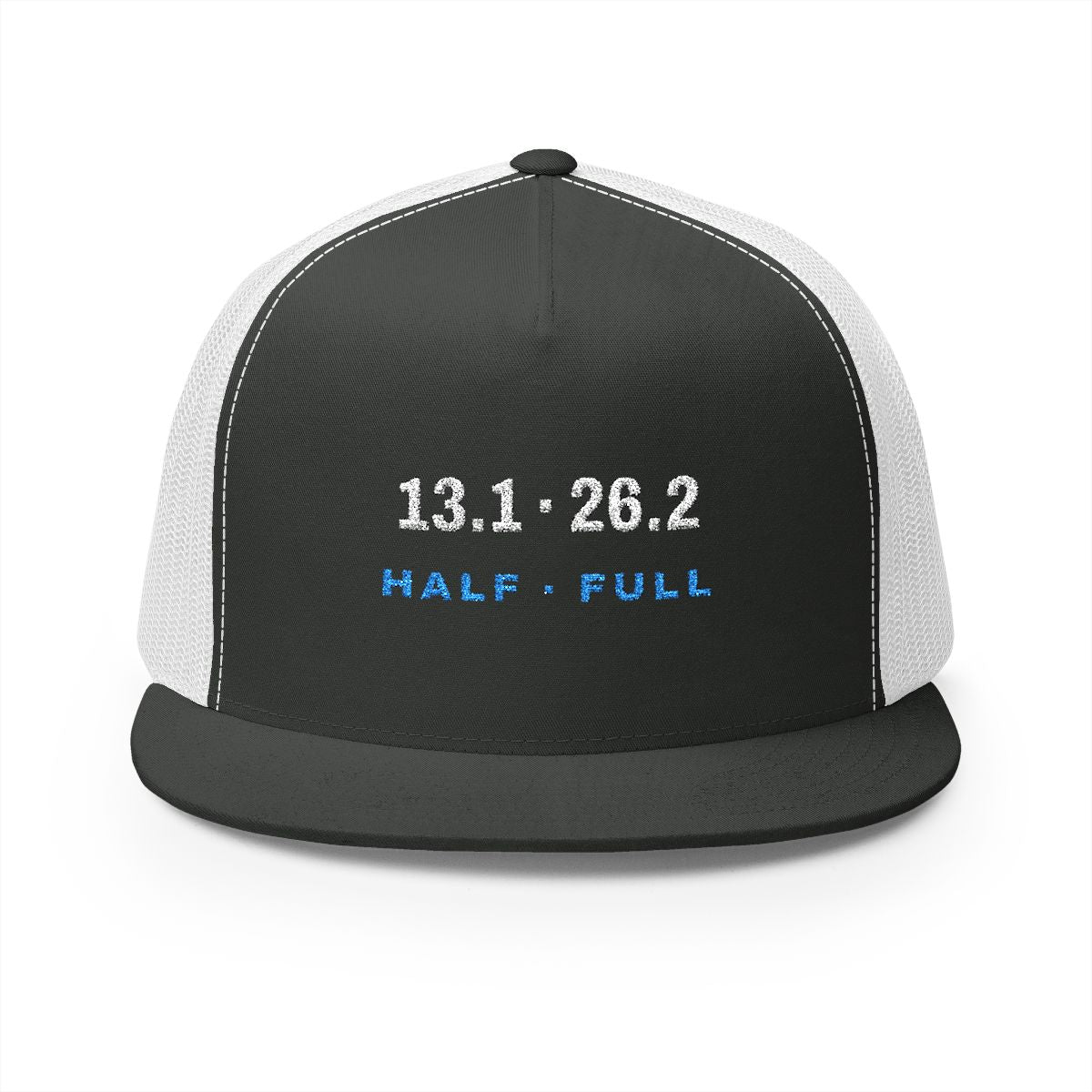 13.1 · 26.2 Trucker Cap in Charcoal/White, front view