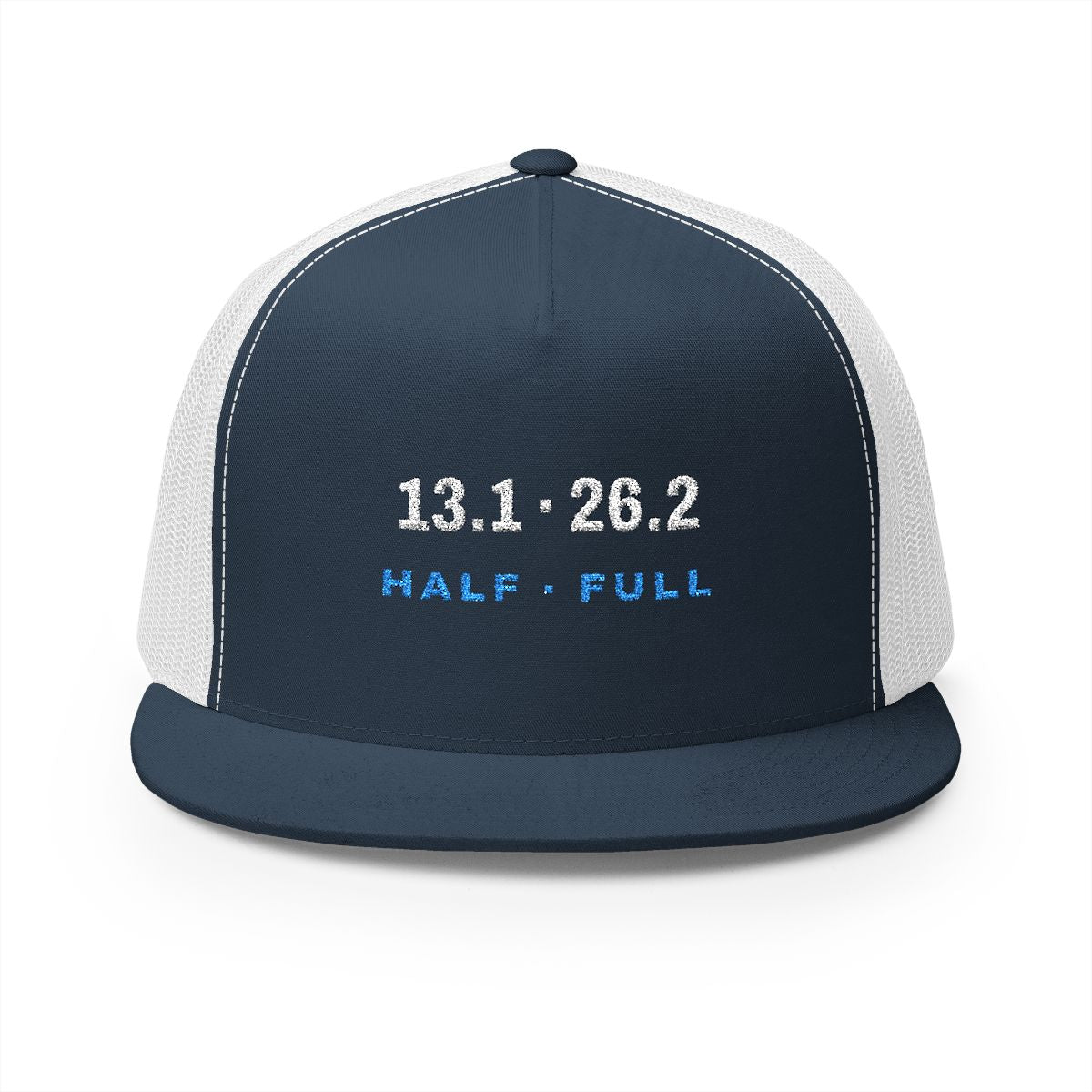 13.1 · 26.2 Trucker Cap in Navy/White, front view