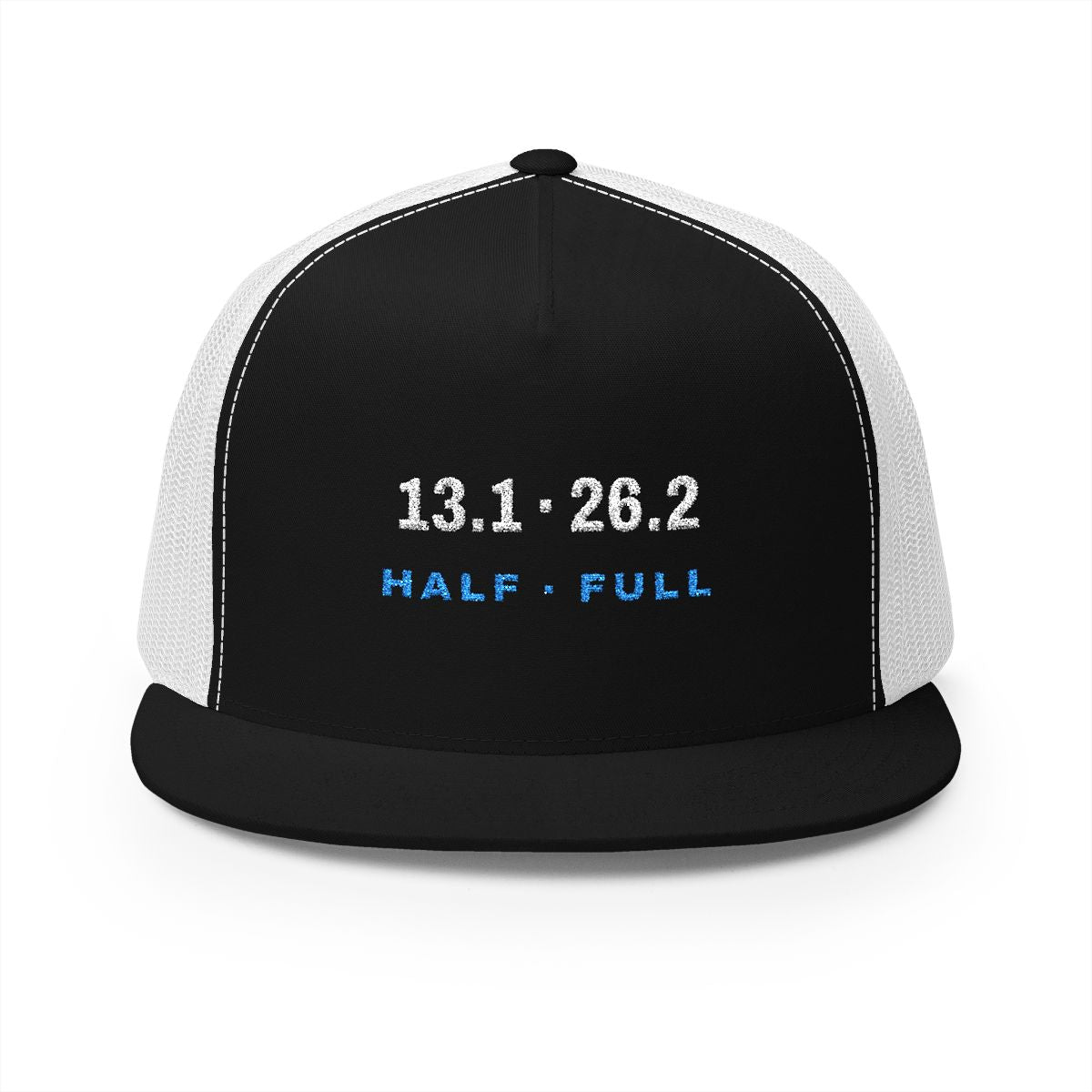 13.1 · 26.2 Trucker Cap in Black/White, front view