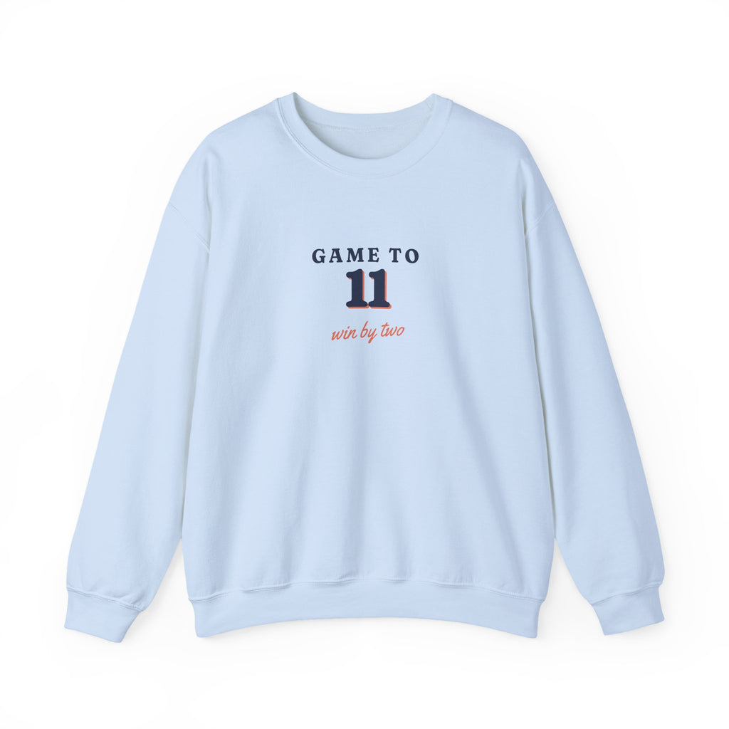 Game to Eleven Crewneck in Light Blue, front view