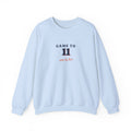 Game to Eleven Crewneck in Light Blue, front view