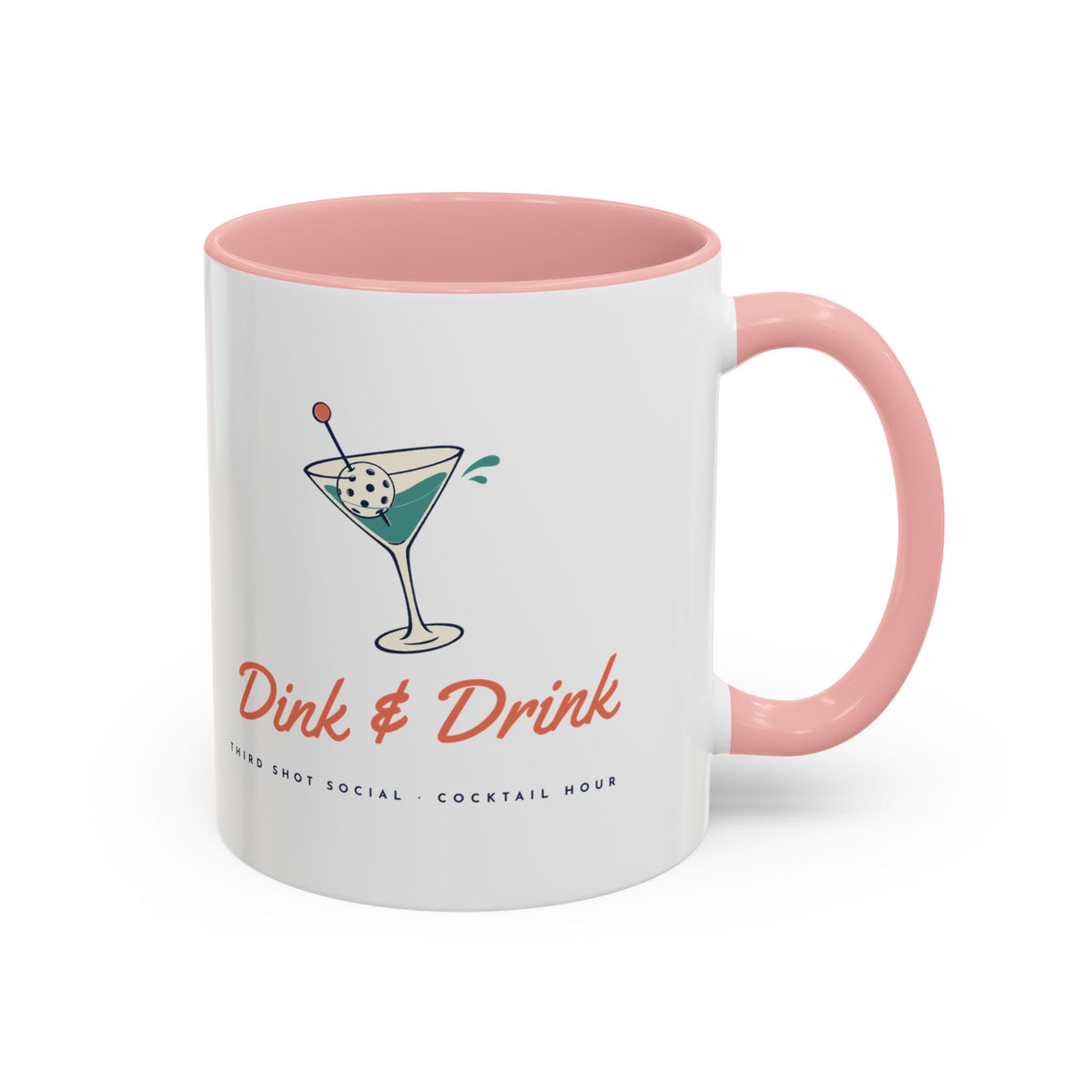 Dink & Drink Mug in Pink, design, handle right
