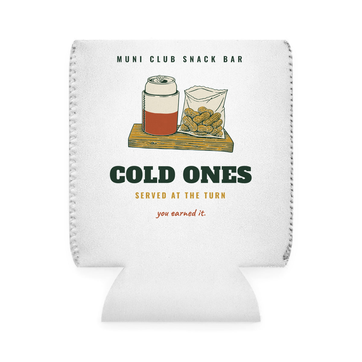 Cold Ones Can Cooler in White, front view