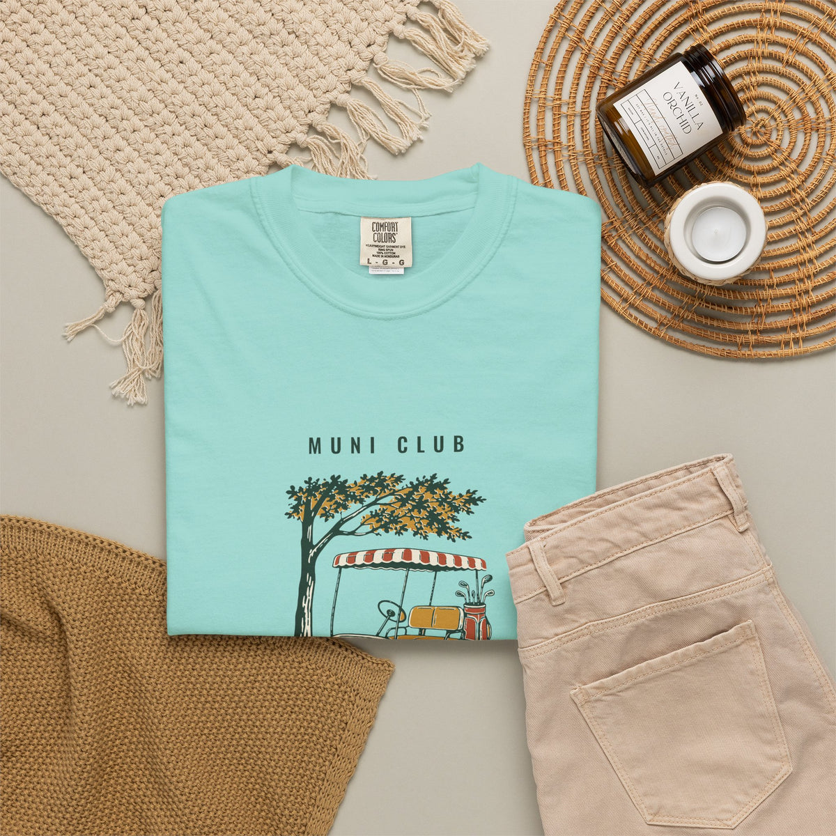 Cart Girl Tee in Chalky Mint, flat lay