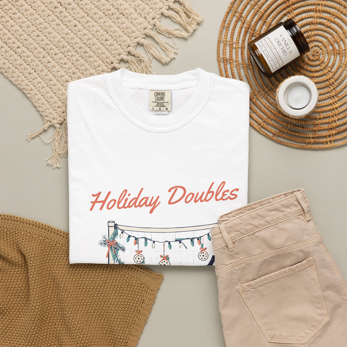 Holiday Doubles Tee in White, flat lay