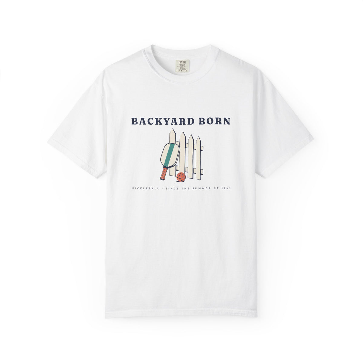 Backyard Born Tee in White, front view