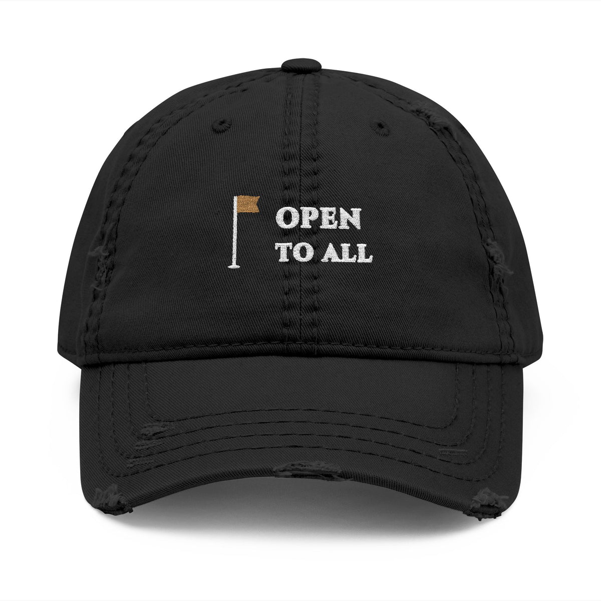 Open to All Dad Hat in Black, front view