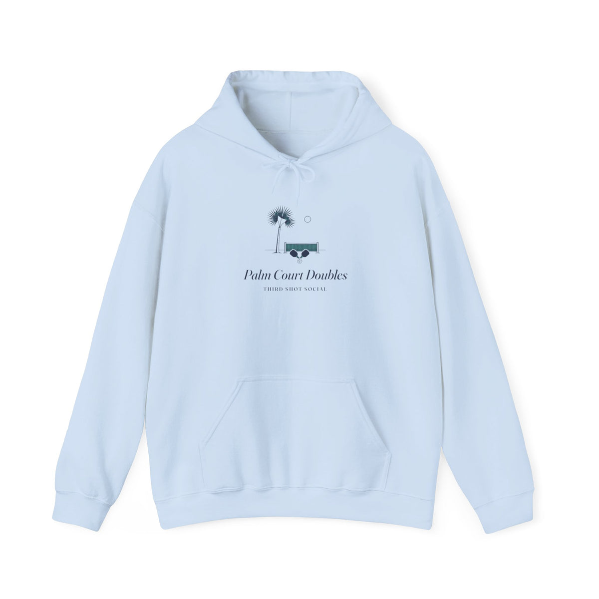 Palm Court Hoodie in Light Blue, front view