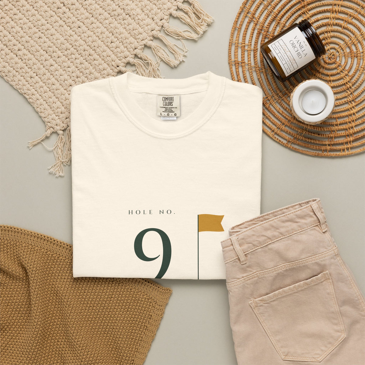 No. 9 Tee in Ivory, fabric and print detail