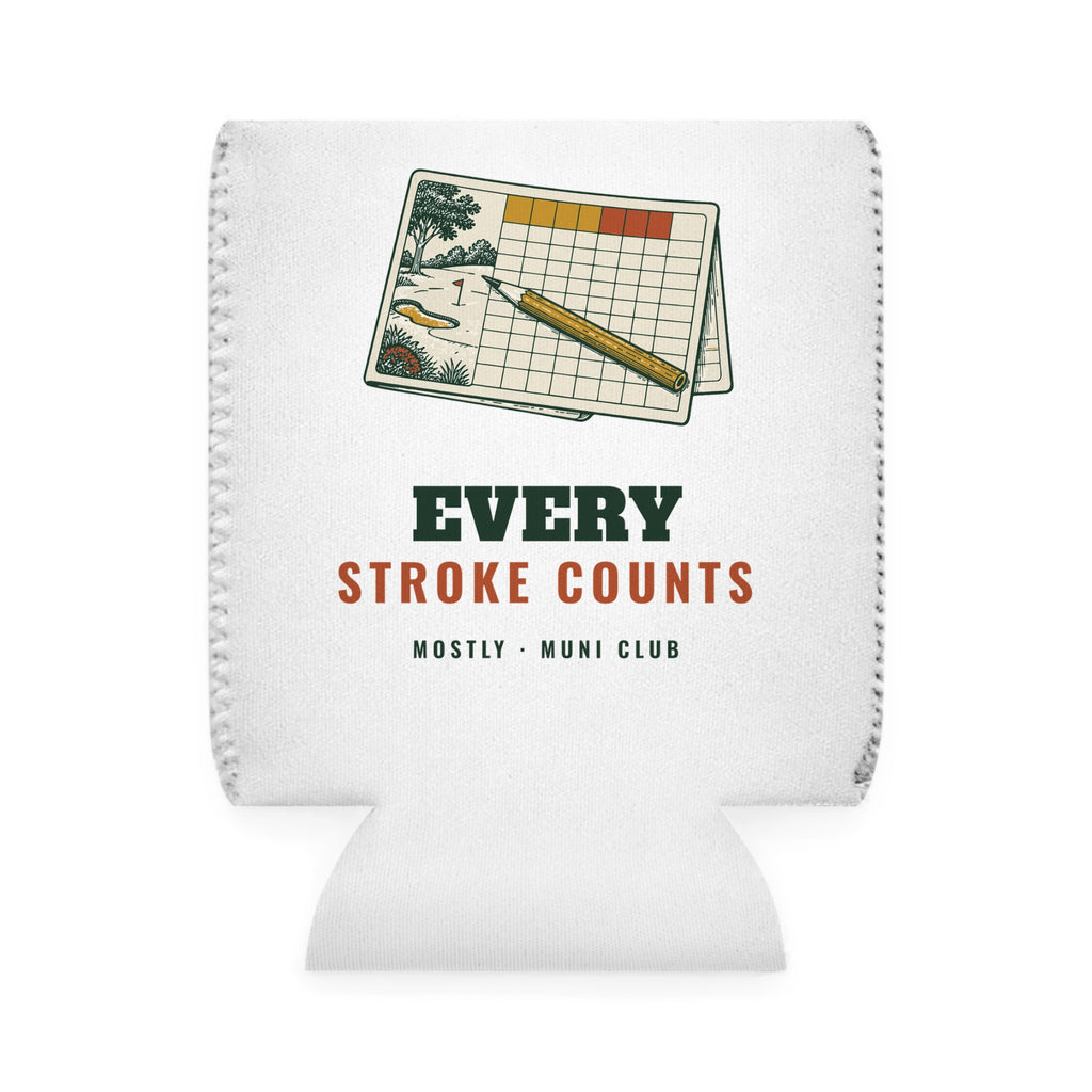 Every Stroke Counts Can Cooler in White, front view