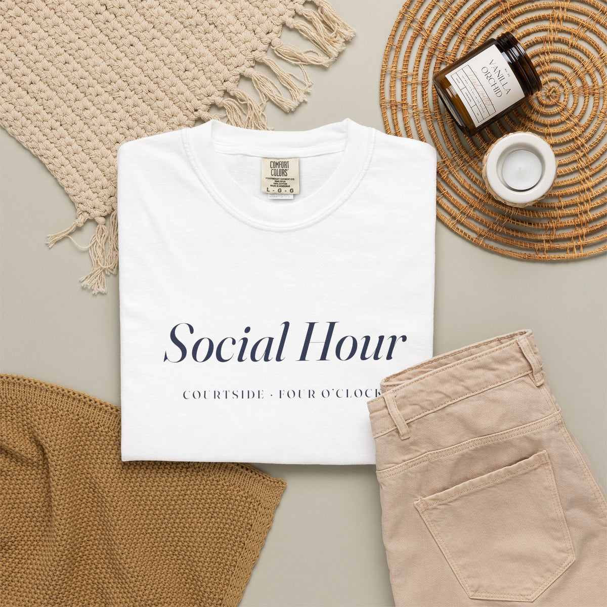 Social Hour Tee in White, flat lay