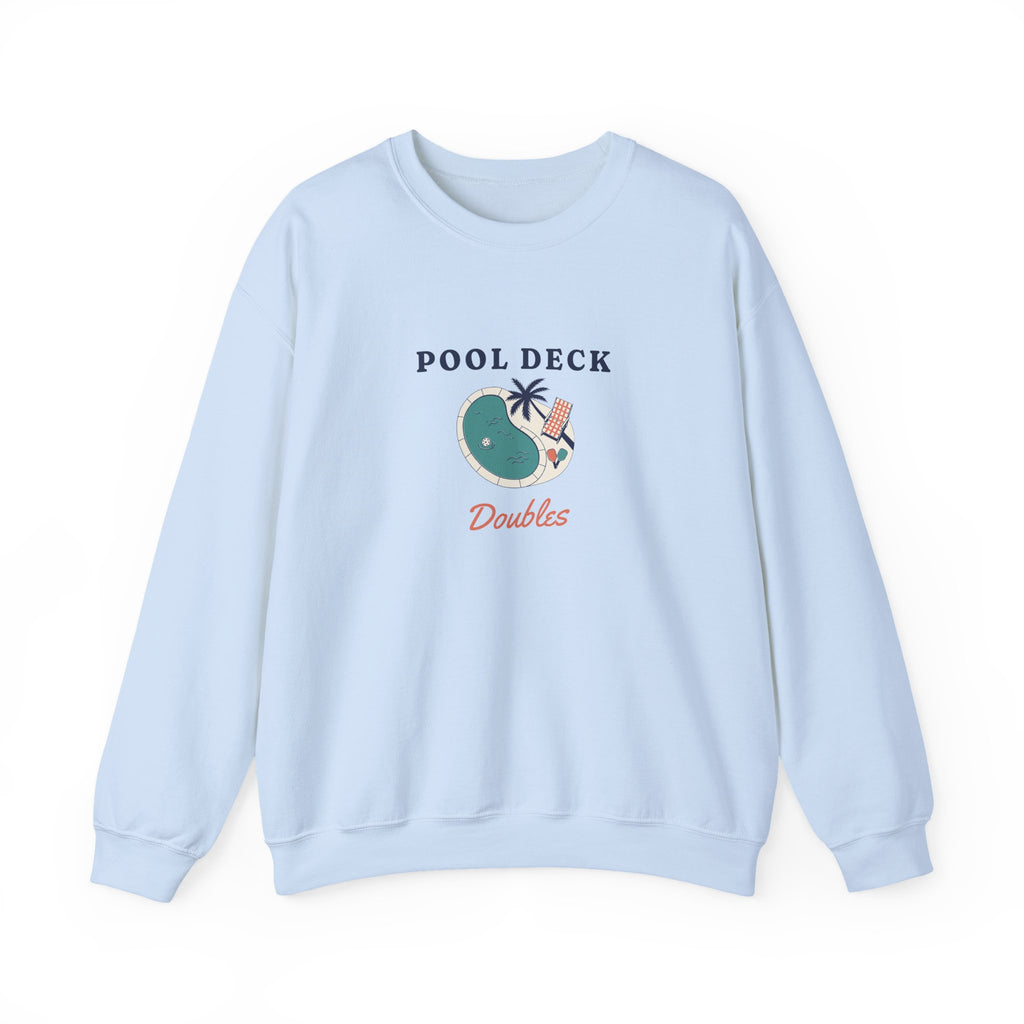 Pool Deck Doubles Crewneck in Light Blue, front view