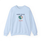 Pool Deck Doubles Crewneck in Light Blue, front view