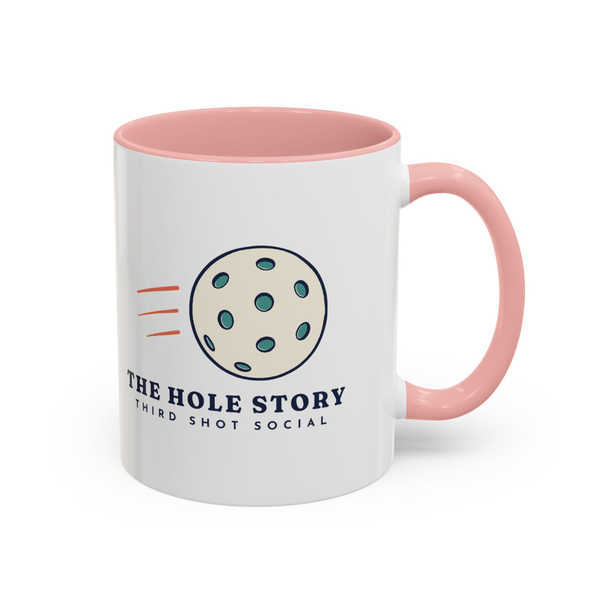 The Hole Story Mug in Pink, design, handle right
