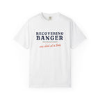 Recovering Banger Tee in White, front view