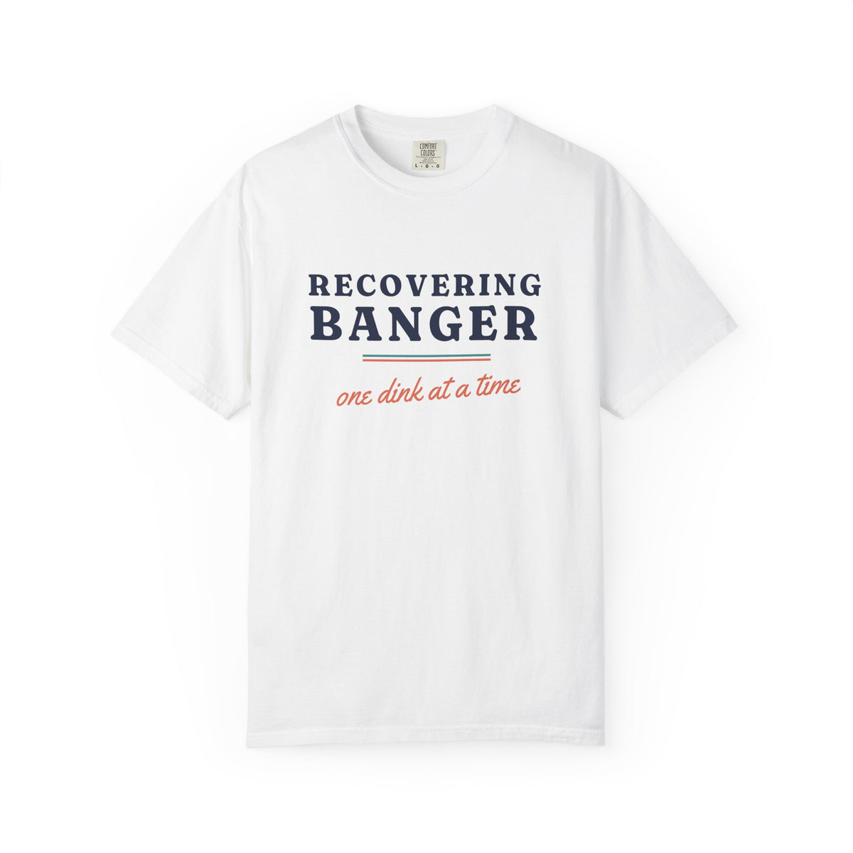 Recovering Banger Tee in White, front view