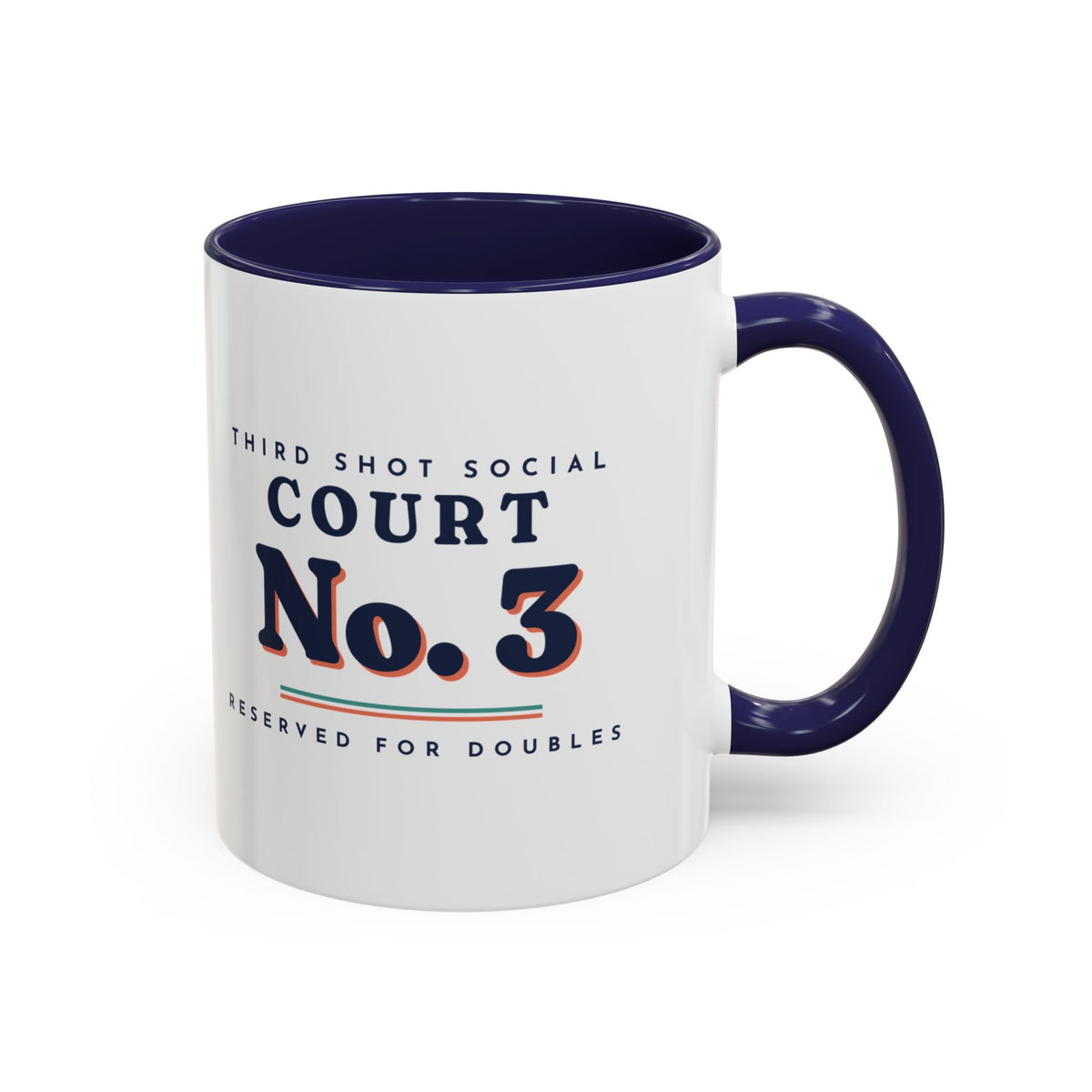Court No. 3 Mug in Navy, design, handle right
