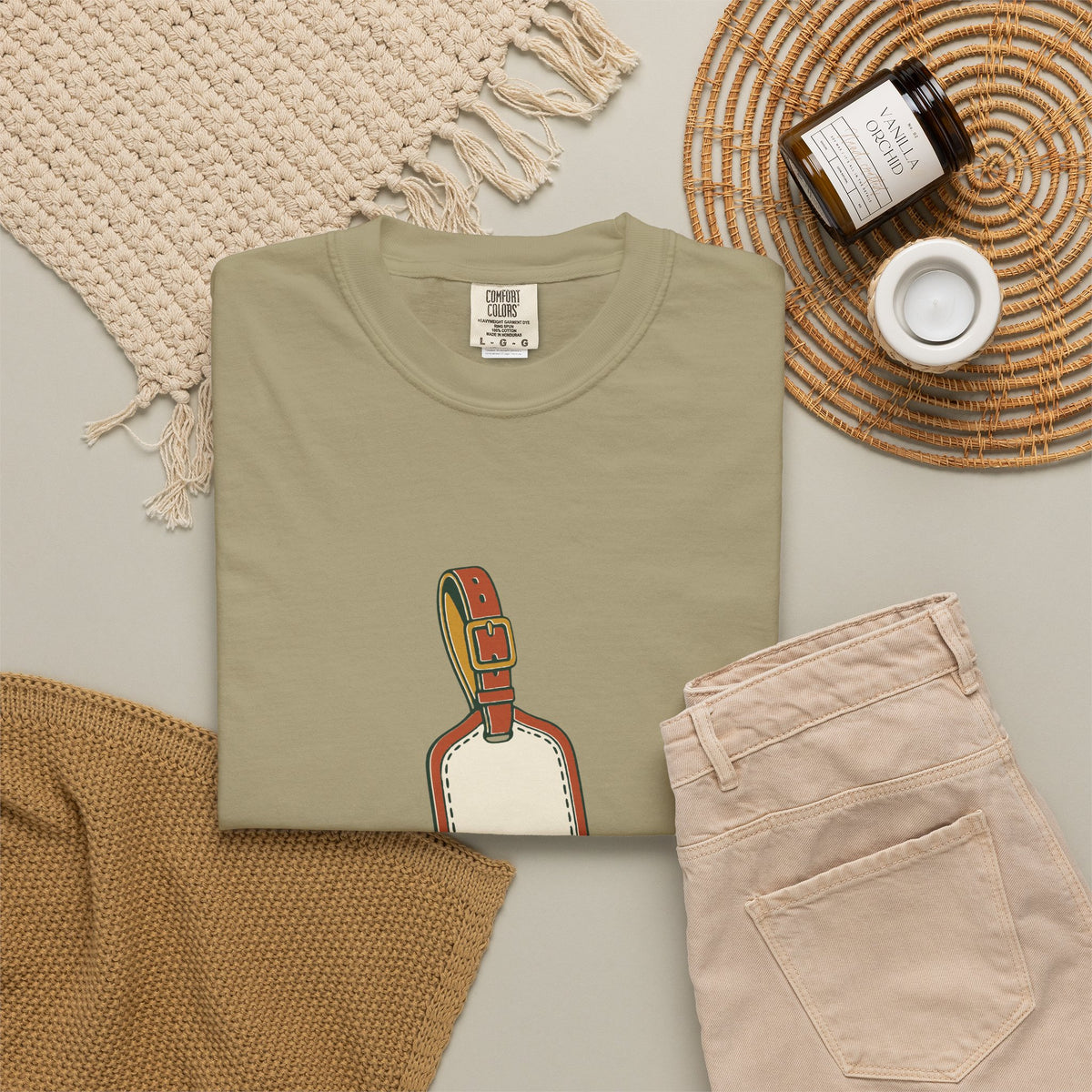 Bag Tag No. 18 Tee in Khaki, flat lay