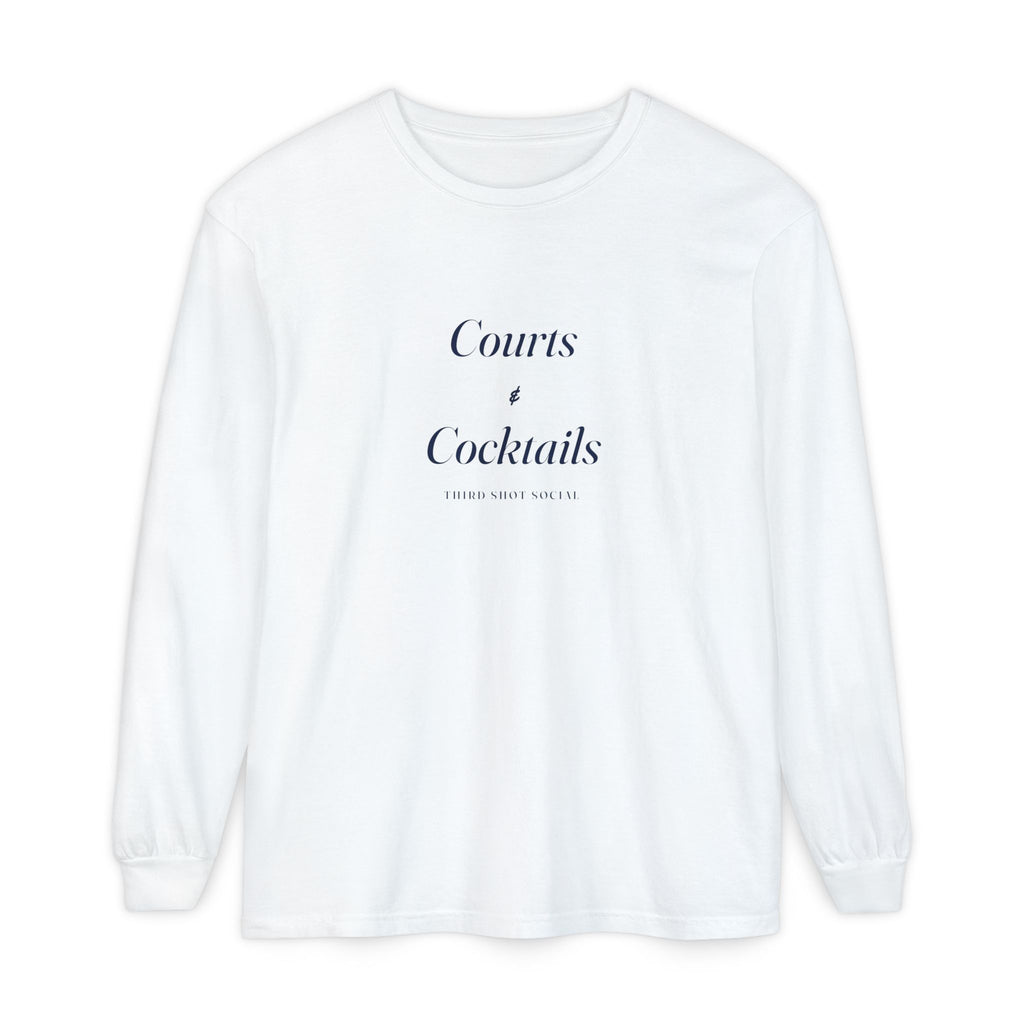 Courts & Cocktails Italic Long Sleeve Tee in White, front view
