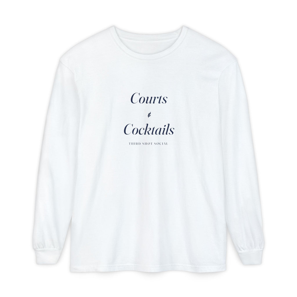 Courts & Cocktails Italic Long Sleeve Tee in White, front view