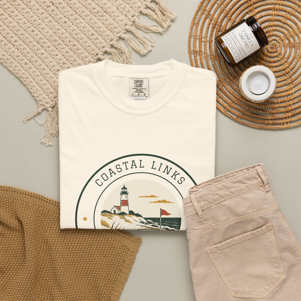 Coastal Links Tee in Ivory, flat lay