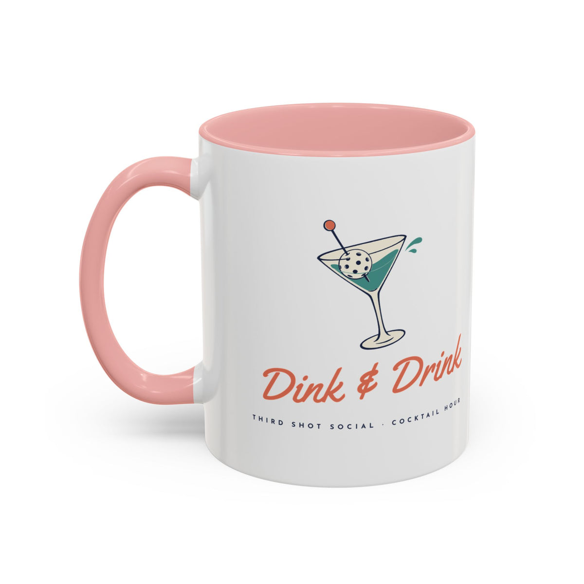 Dink & Drink Mug in Pink, design, handle left