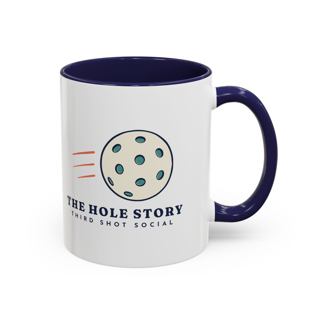 The Hole Story Mug in Navy, design, handle right