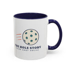 The Hole Story Mug in Navy, design, handle right