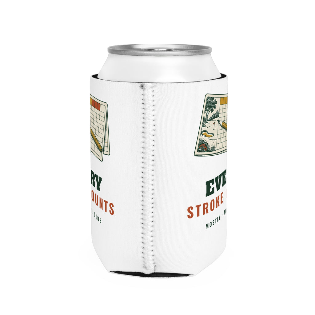 Every Stroke Counts Can Cooler in White, right side view
