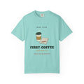 First Coffee Tee in Chalky Mint, front view