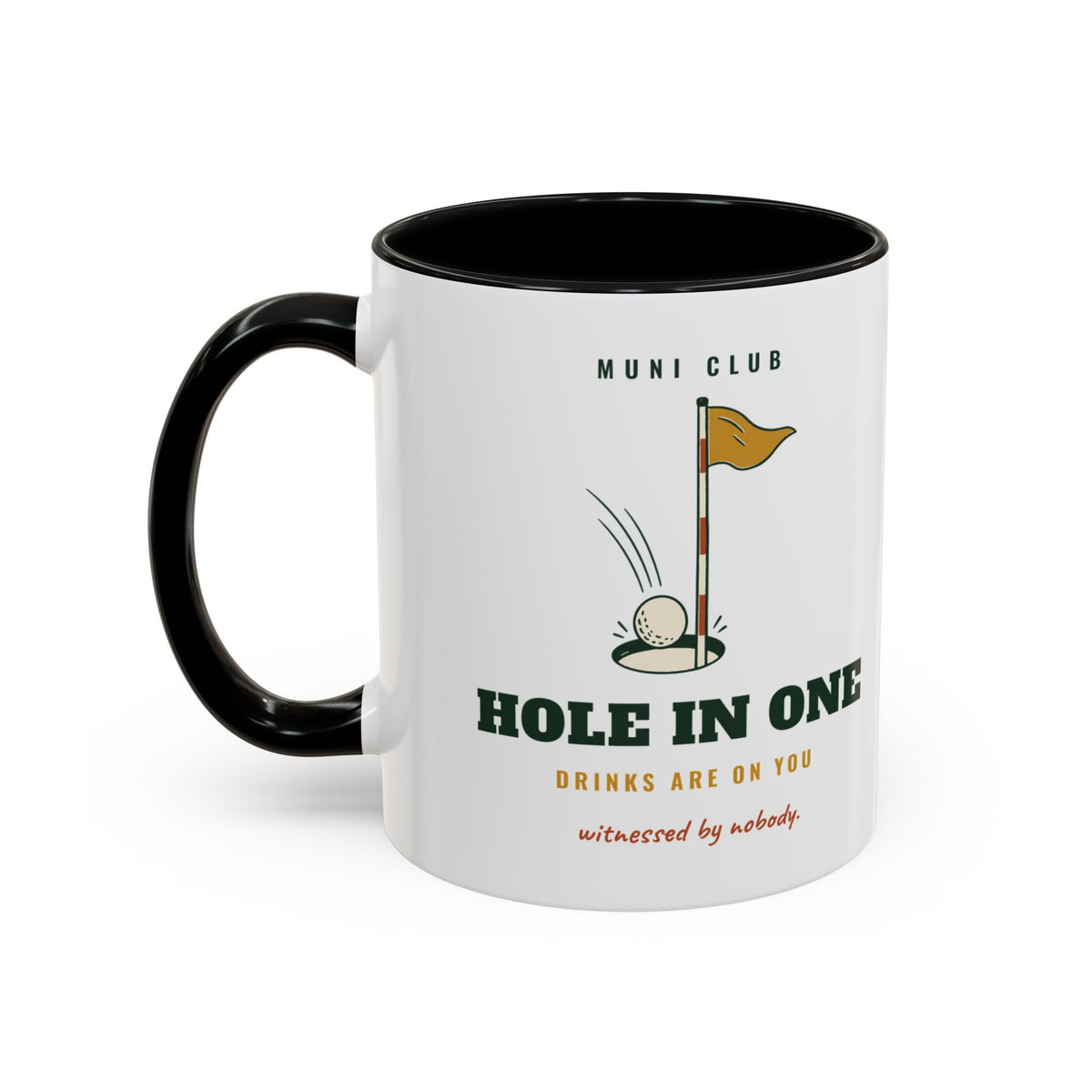 Hole in One Mug in Black, design, handle left