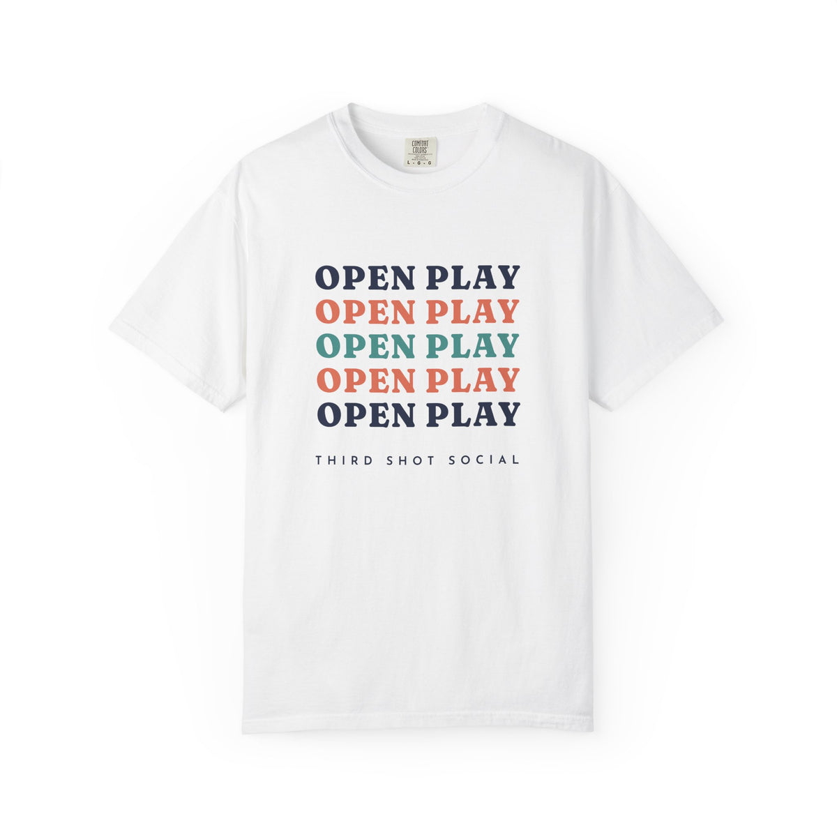 Open Play Repeat Tee in White, front view