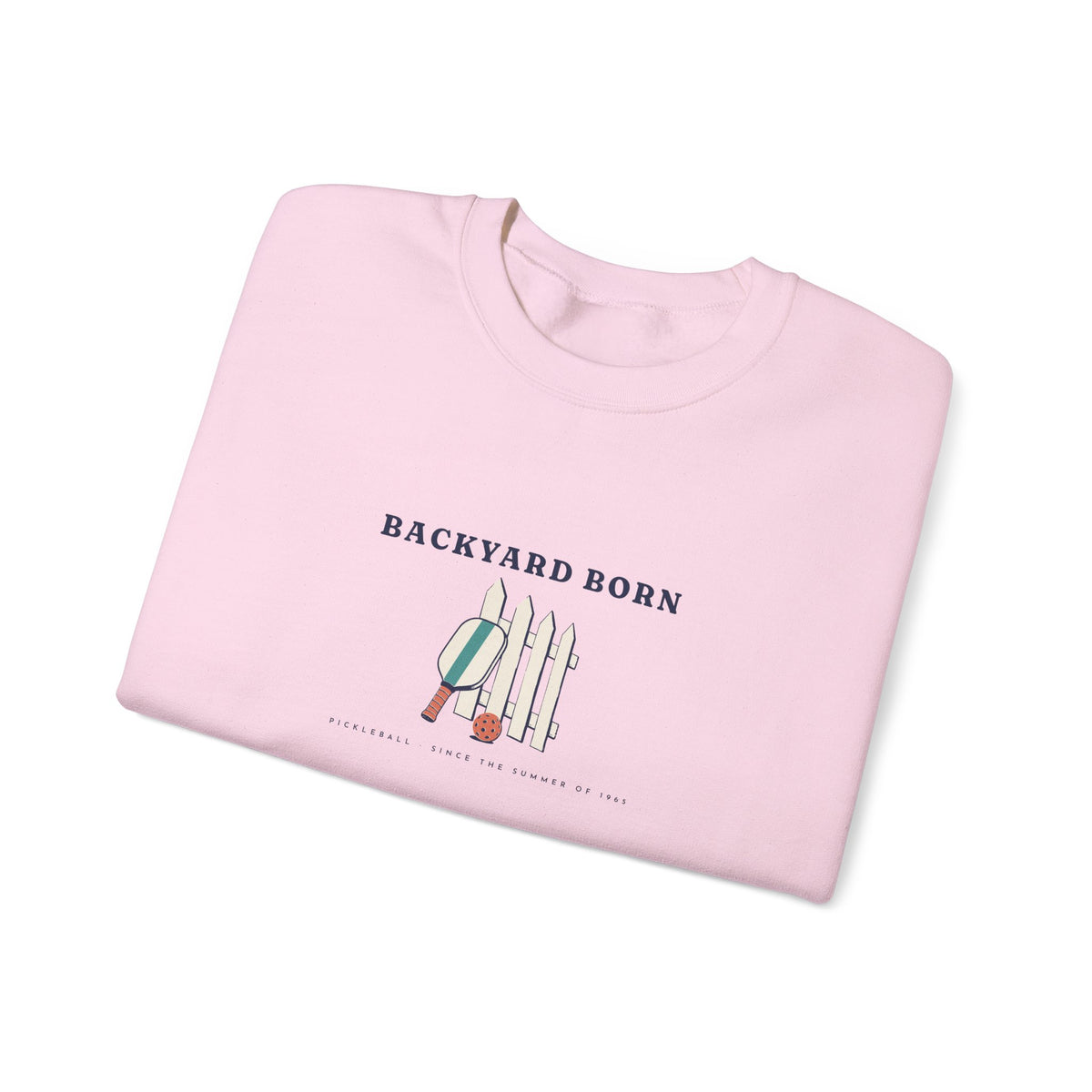 Backyard Born Crewneck in Light Pink, folded