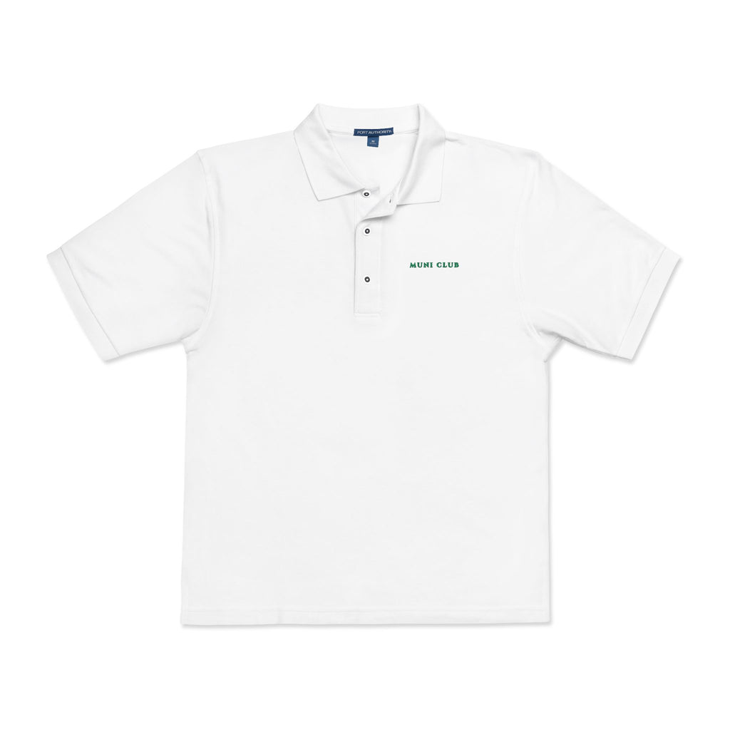 Muni Club Wordmark Polo in White, front view