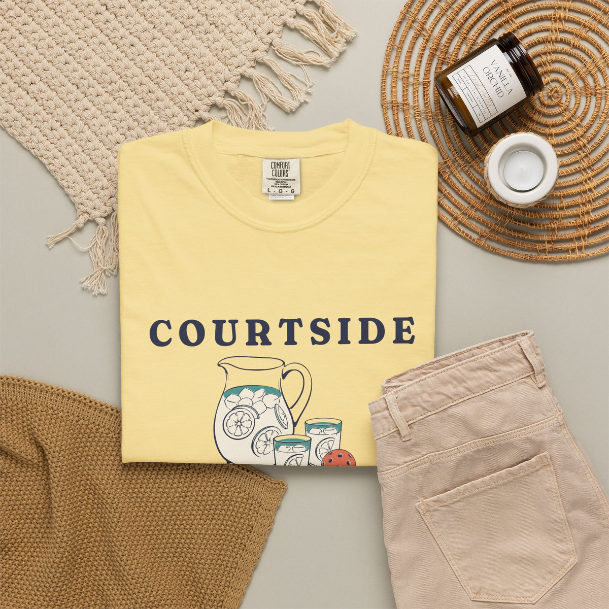 Courtside Lemonade Tee in Butter, flat lay