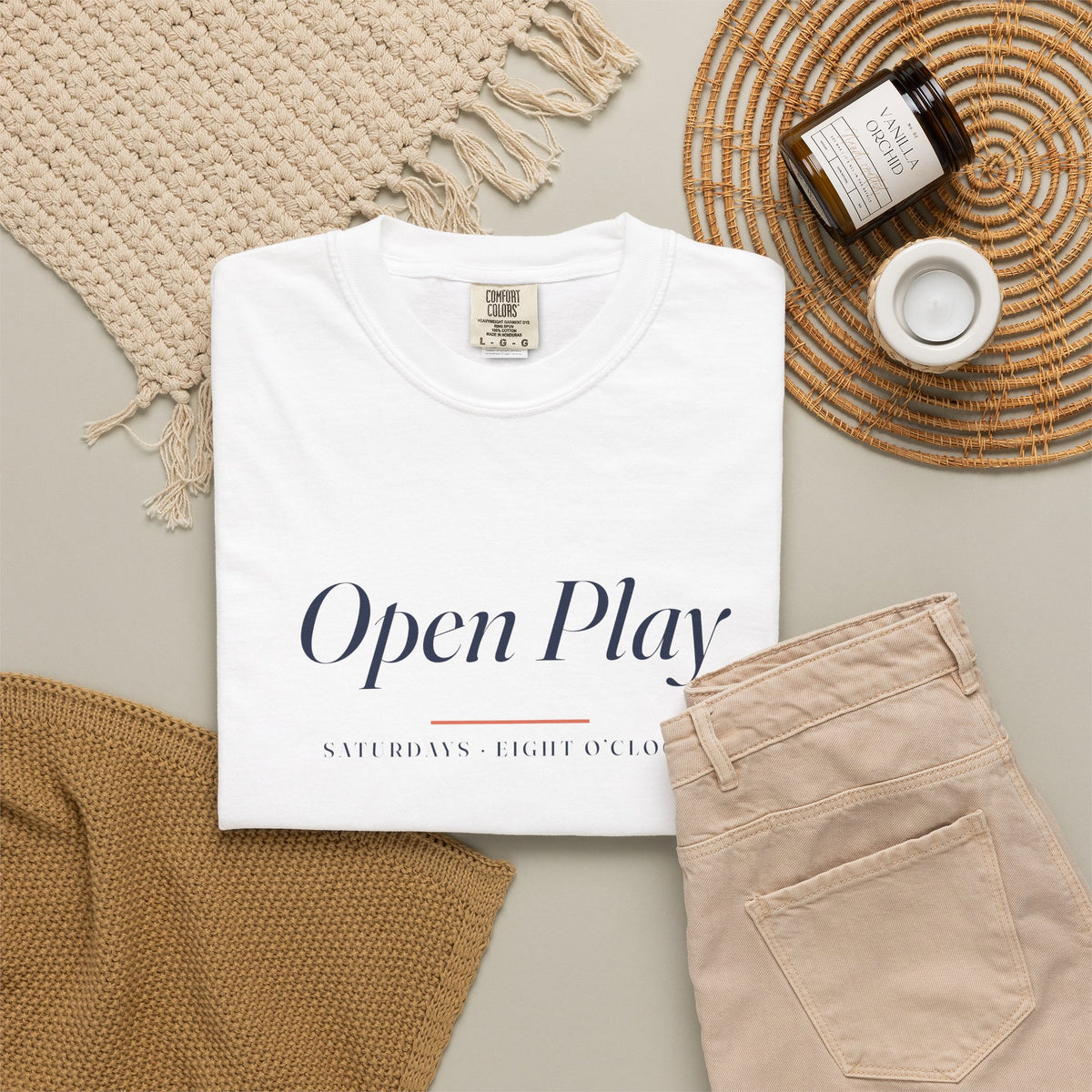 Open Play Italic Tee in White, flat lay