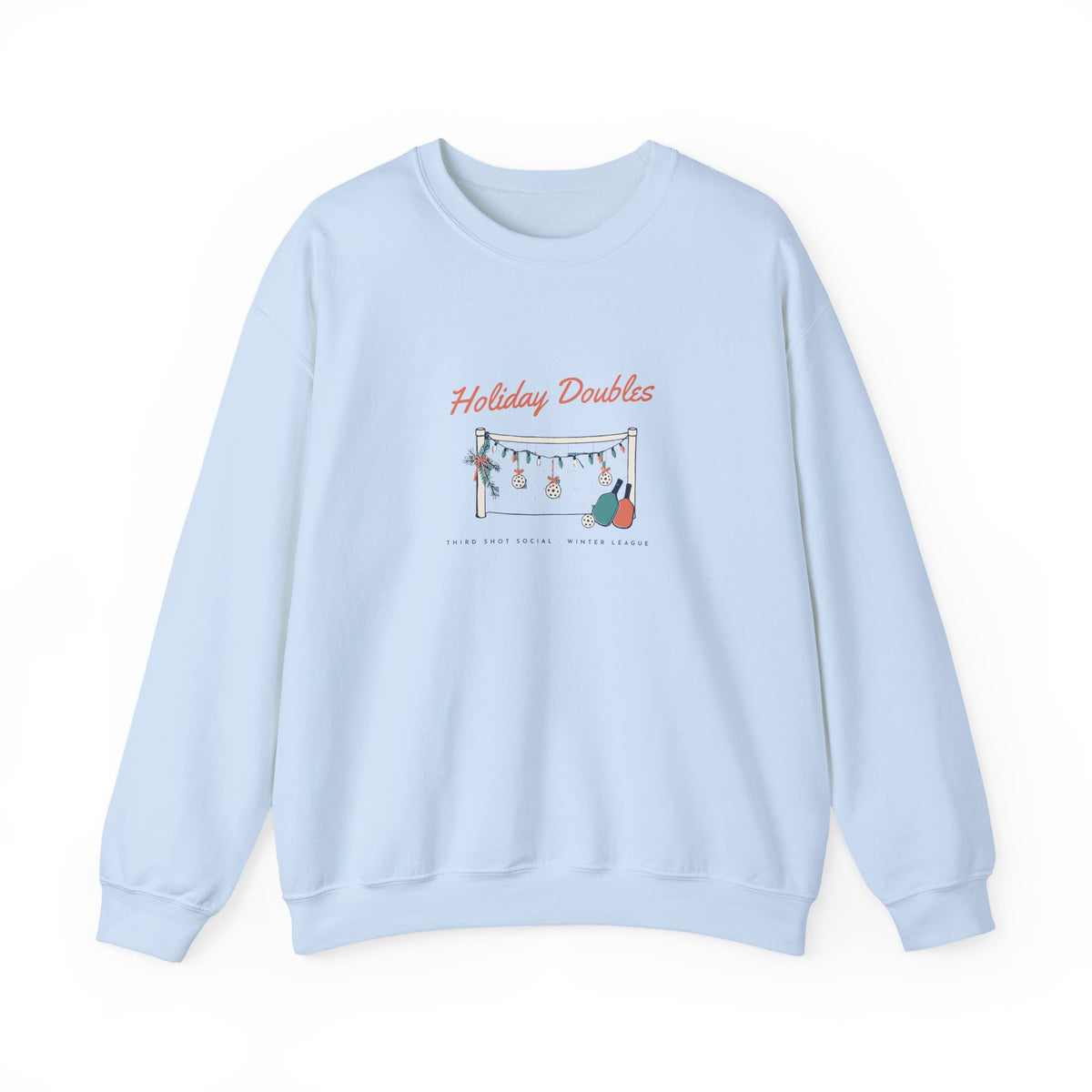 Holiday Doubles Crewneck in Light Blue, front view