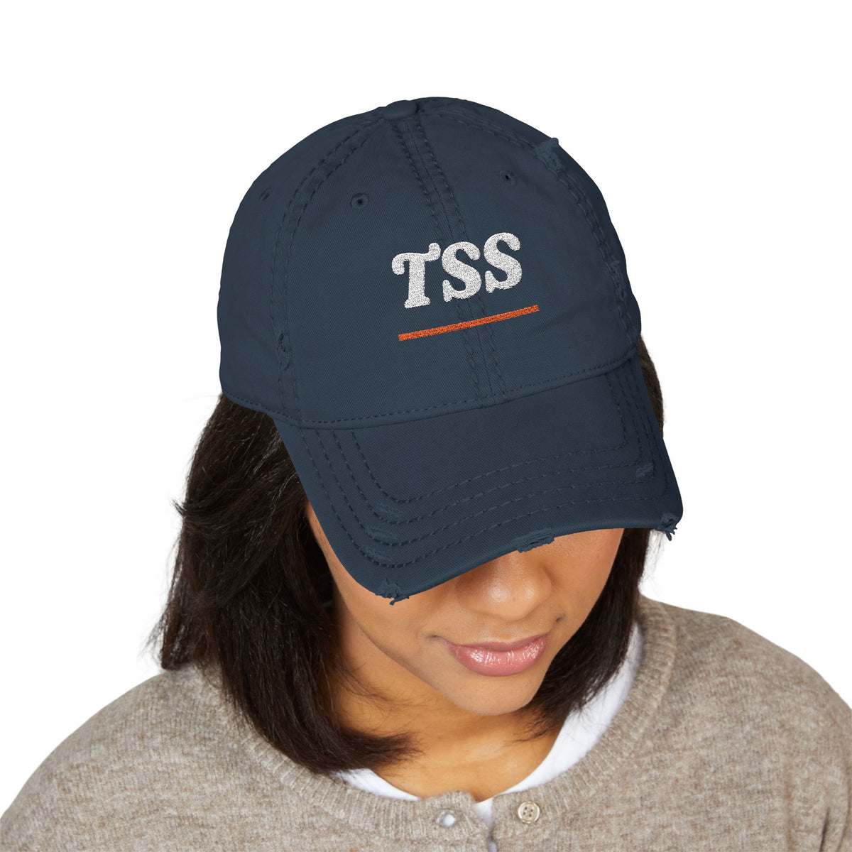 TSS Monogram Dad Hat in Dark Navy, on model