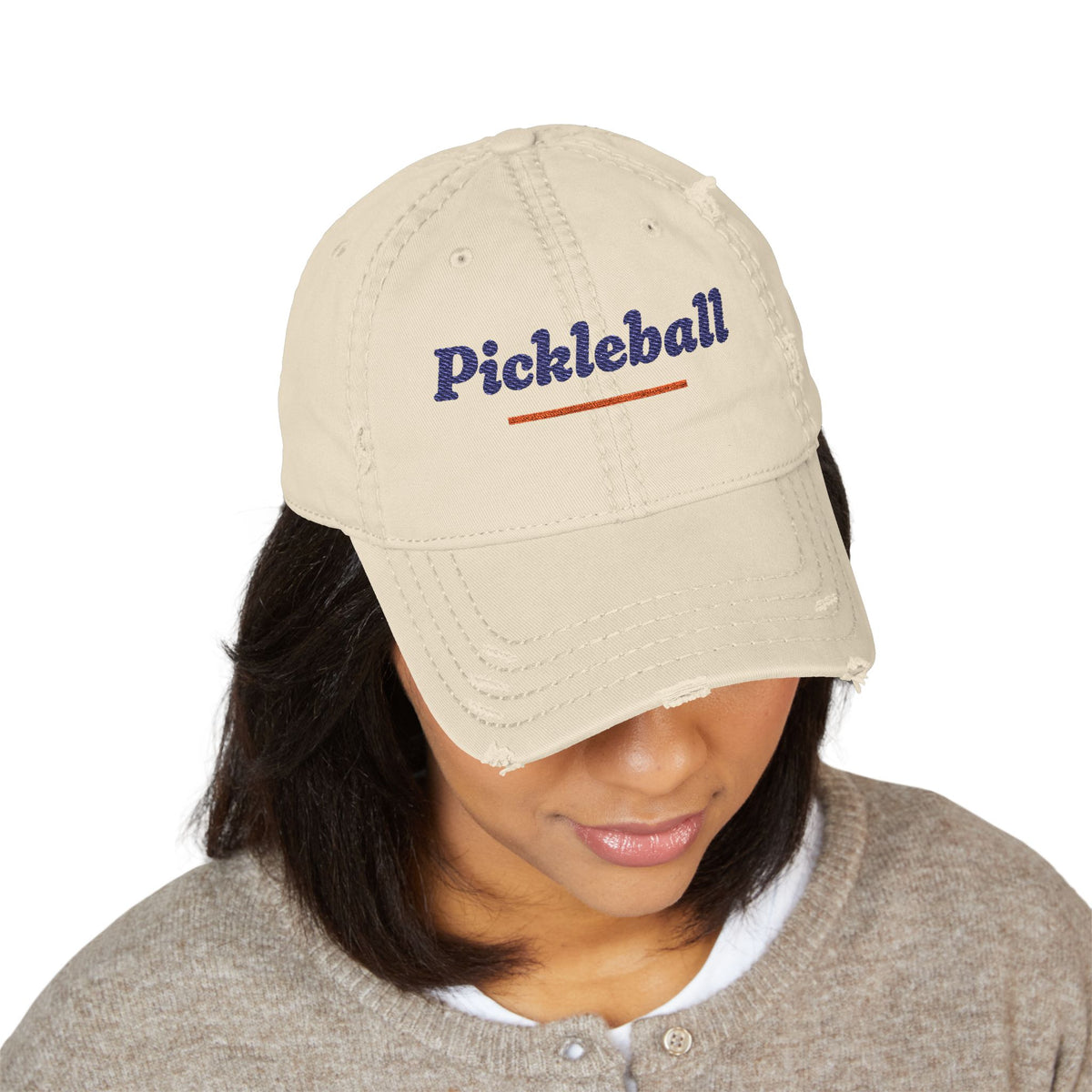 Pickleball Italic Dad Hat in Khaki, on model