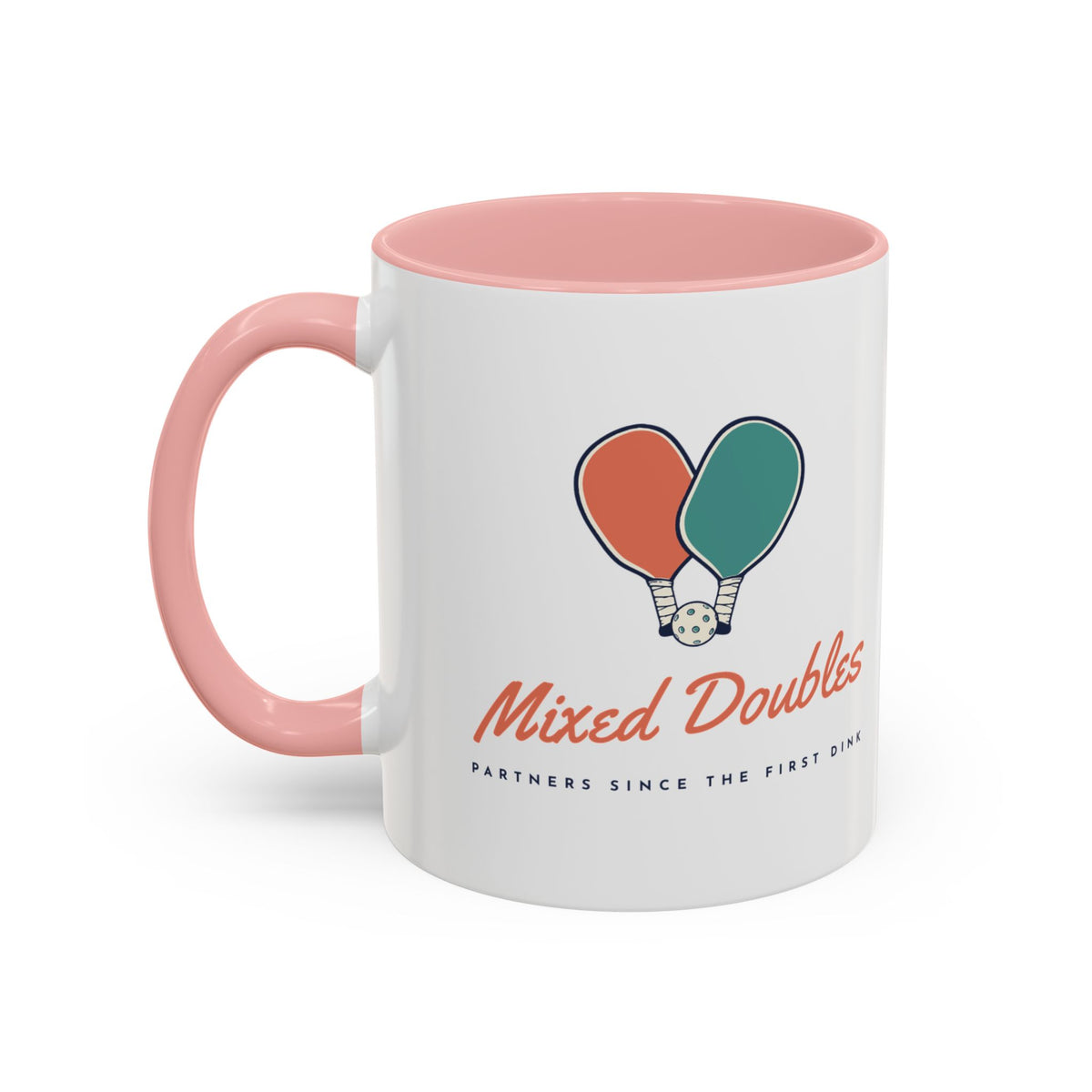 Mixed Doubles Mug in Pink, design, handle left