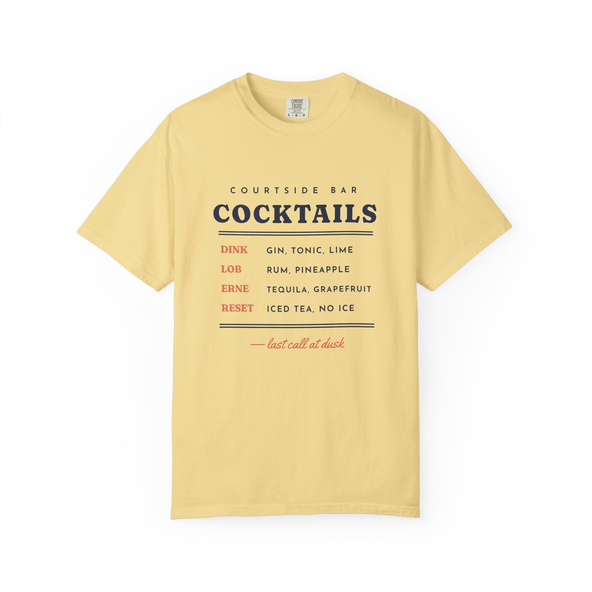 Cocktail Menu Tee in Butter, front view