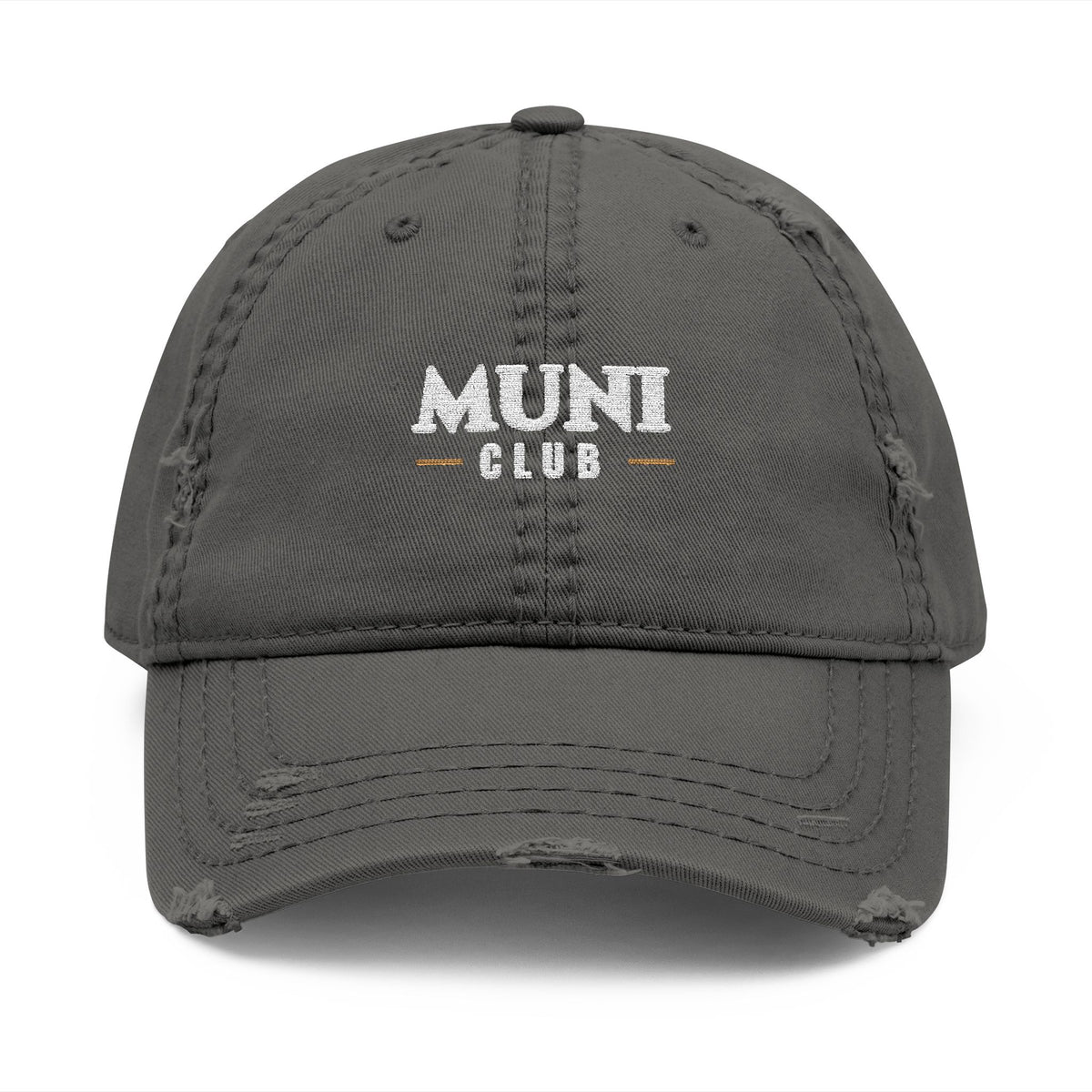 Muni Stack Dad Hat in Charcoal Grey, front view