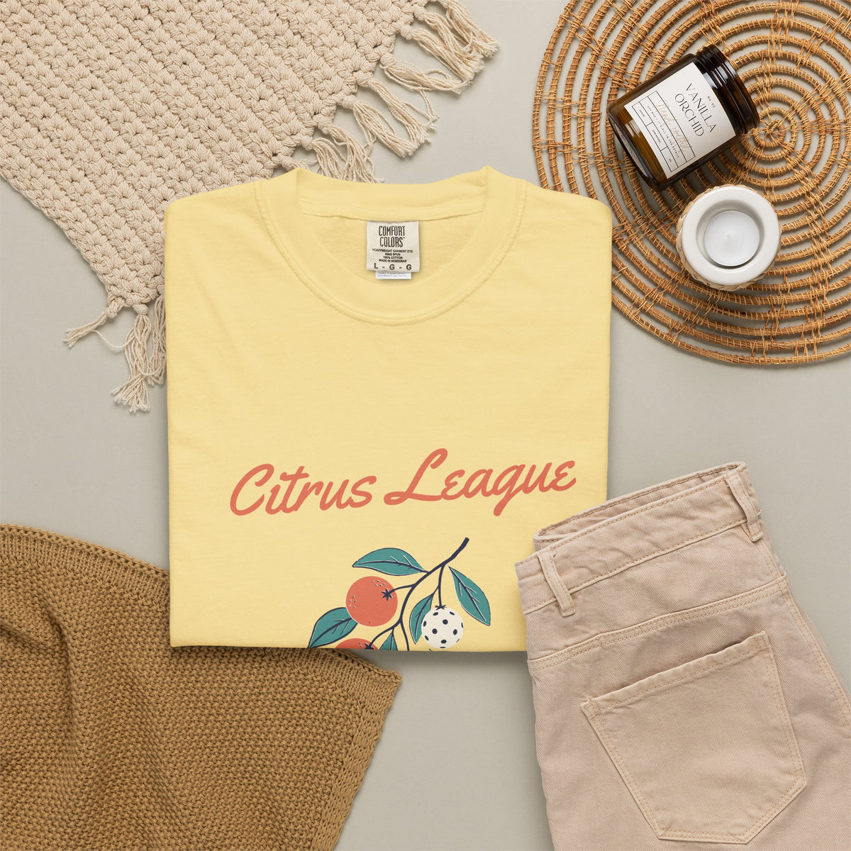 Citrus League Tee in Butter, flat lay