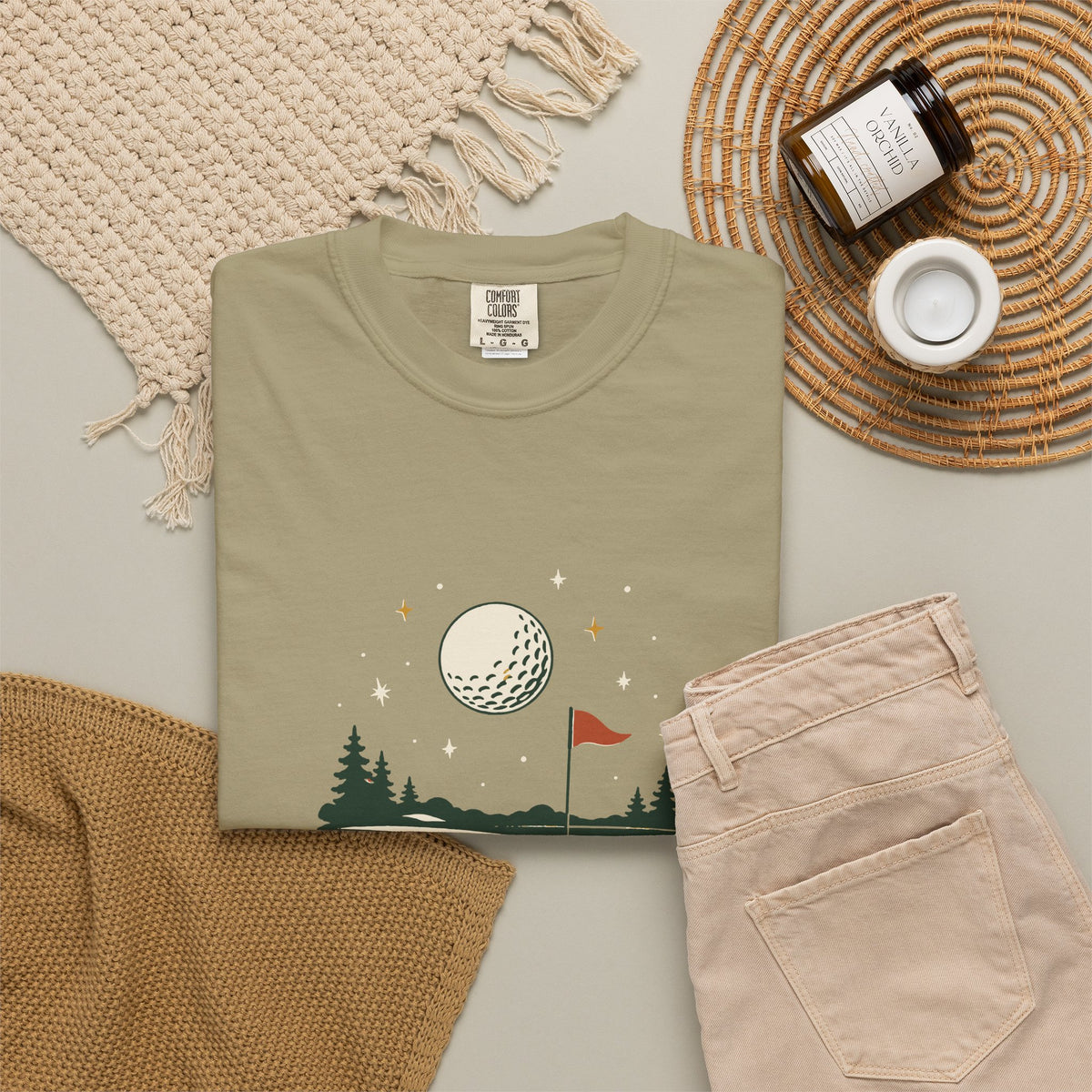 Shoot for the Moon Tee in Khaki, flat lay